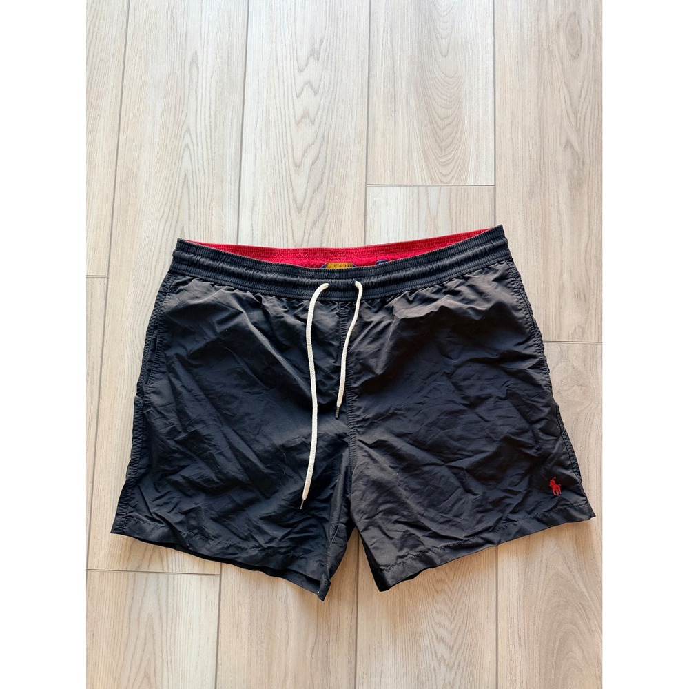 Polo Ralph Lauren Swim Trunks Mens Large Black Red Pony Logo Drawstring Shorts